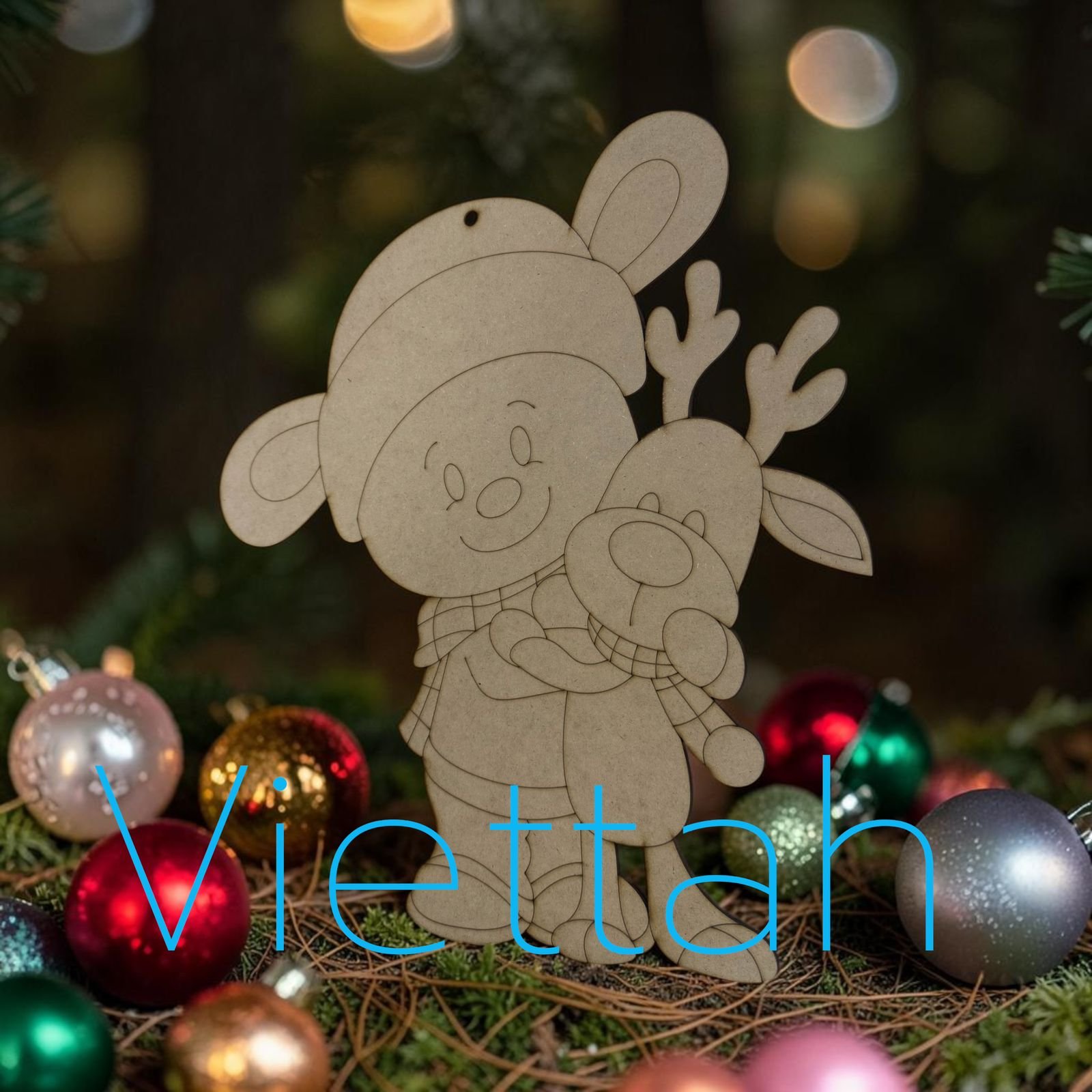 RATON NAVIDEÑO CON PELUCHE DE RENO, ABRAZO